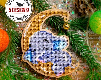 DIY Christmas Ornaments, Bead Embroidery Kit, Xmas Tree Decoration, Winter Home Decor, Beadwork Set, DIY Gift, Moon Christmas Ornaments