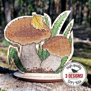 DIY Forest Mushroom Embroidery Kits, Woodland Ornament Cross Stitch Kits, Fall Home Decor, Autumn Gift for Mother
