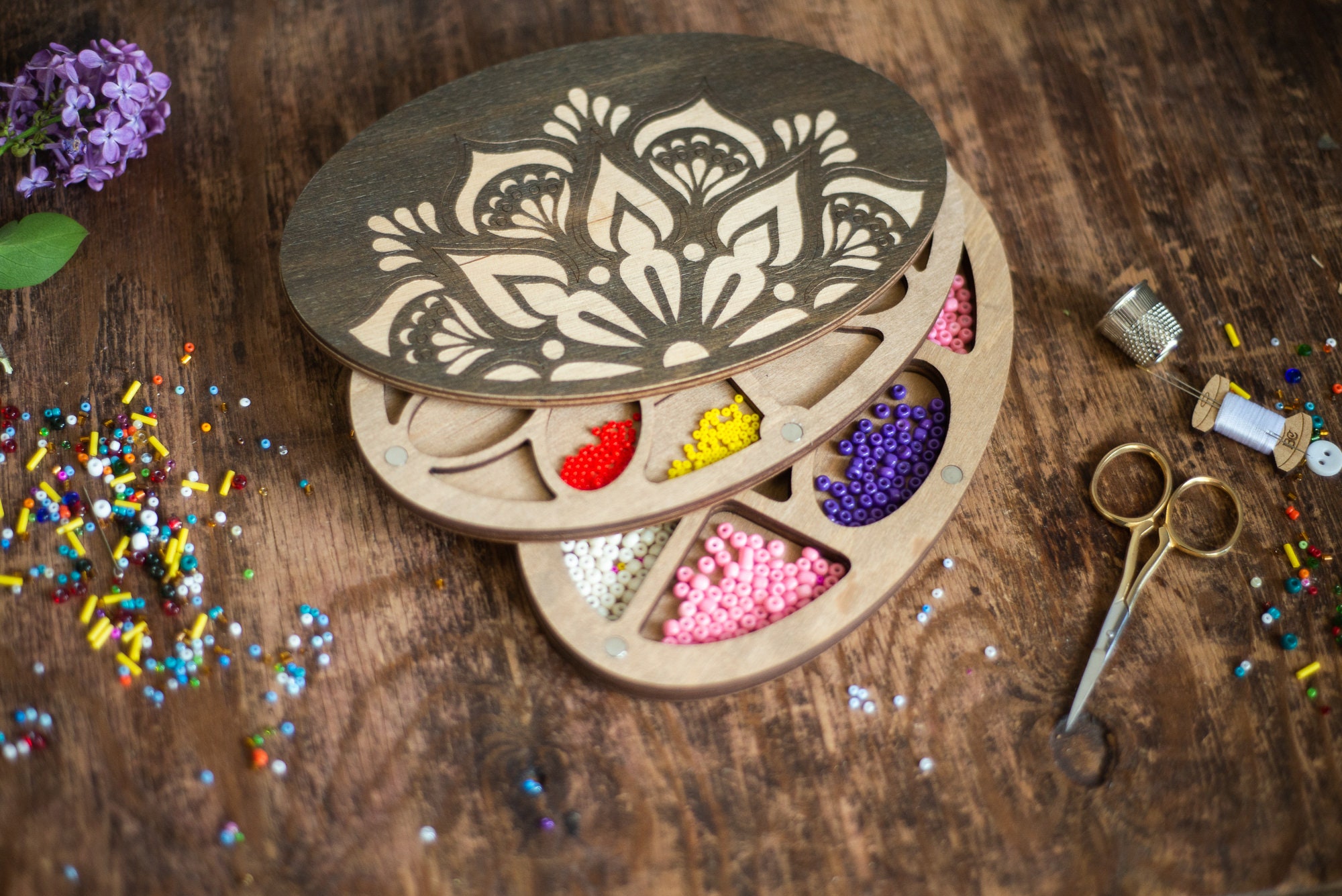 Bead organizer for jewelry making beadwork oval wood box | Etsy