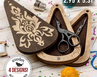 Wooden Scissors Storage Box, Embroidery Scissors Case, Holder for Sewing, Cross Stitch, Crochet and Jewelry Making, Personalized Gift