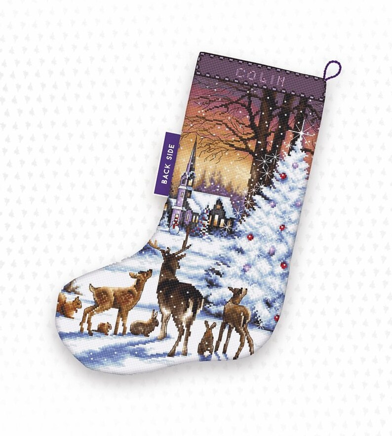 Cross stitch DIY kit Christmas stocking xstitch deer pattern Etsy