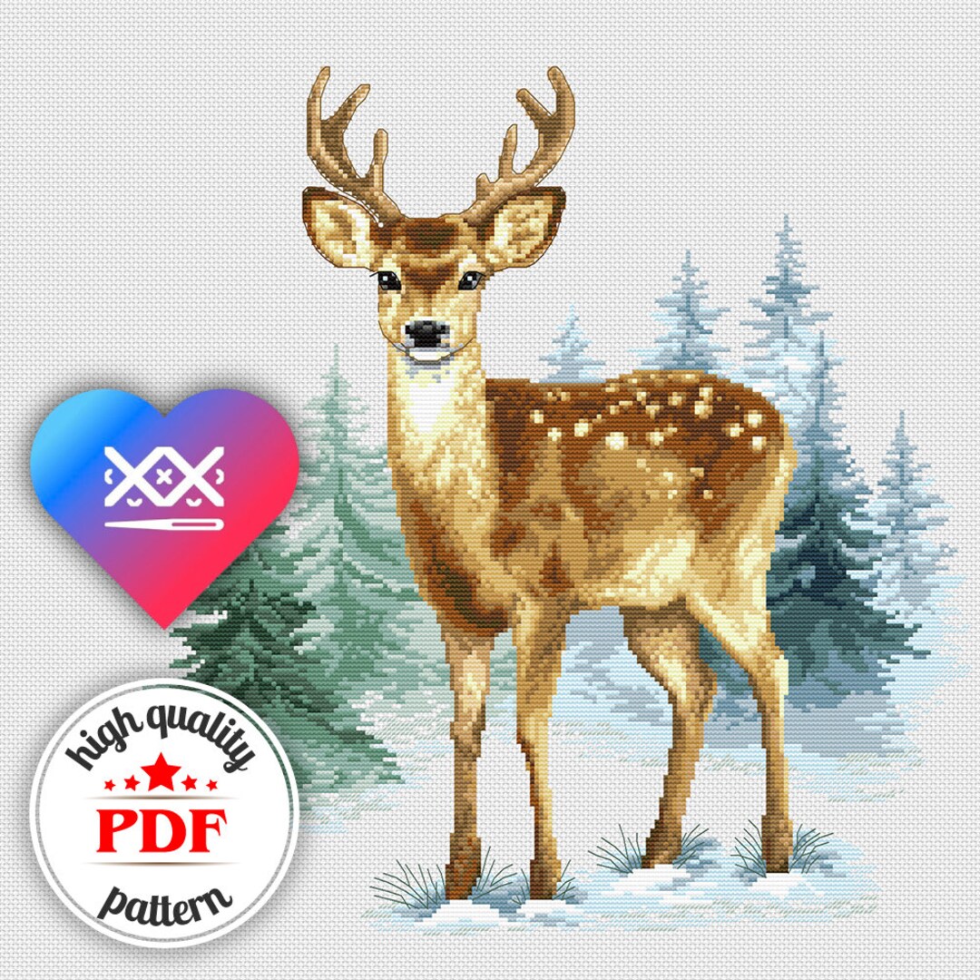 PDF Winter Deer Cross Stitch Pattern, Christmas Embroidery Chart ...