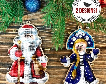 DIY Weihnachtsschmuck, Weihnachtsmann und Schneewittchen Weihnachtsbaum Dekoration, Bead Embroidery Kit, Winter Home Decor, handgemachtes Geschenk