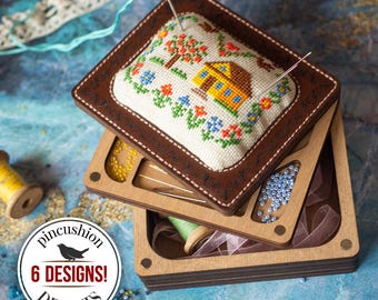 クロスステッチのピンクッションDIYセット3キット、大人向けの針ケース