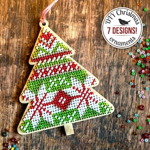 Kit di ricamo fai da te per decorazioni natalizie, decorazioni natalizie sospese in stile scandinavo, decorazioni natalizie con perline, regalo di Natale per la mamma