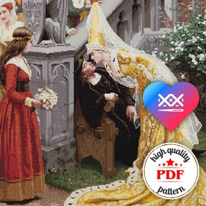 Padrão de ponto cruz de pintura clássica em PDF, design de bordado vintage, arte de parede de pintura clássica, decoração de casa vitoriana, presente DIY para mãe