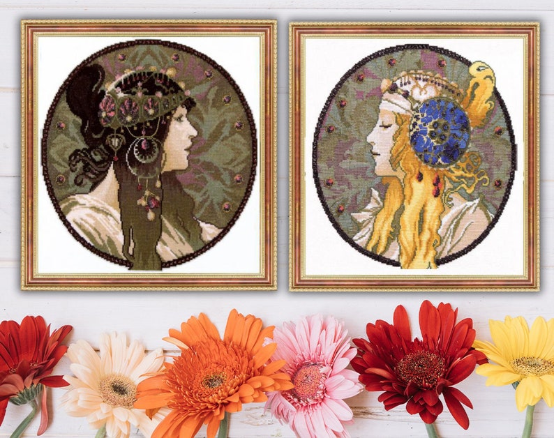 Cross-stitch DIY kit Alphonse Mucha embroidery patterns ...