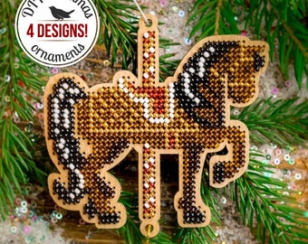 DIY Christmas Ornament, Carousel Bead Embroidery Kit, Xmas Tree Decoration, Winter Home Decor, Beadwork Set, DIY Gift, Horse Christmas Decor
