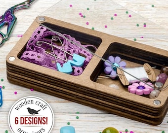 Wooden Storage Box, Craft Organizer for Sewing, Embroidery, Quilting and Jewelry Making, Notions Case with Magnet Lid, Gift for Crafter