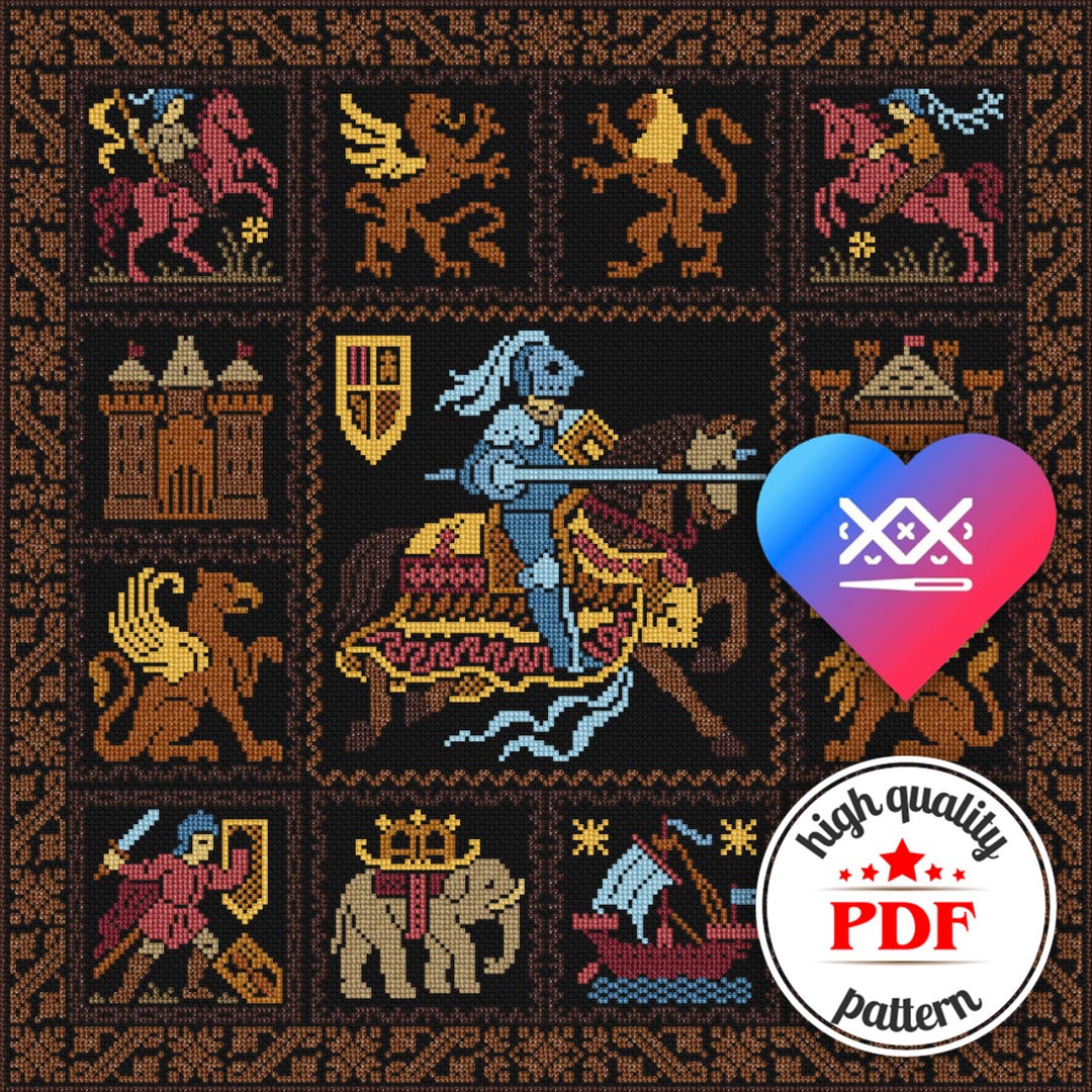 PDF Medieval Embroidery Pattern — Knight Cross Stitch Design - Etsy