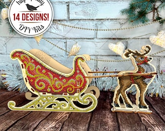 Santa's Sleigh and Reindeer Figurine Bead Embroidery Kit, DIY Christmas Candy Dish, Winter Table Decor Beading Kit, DIY Christmas Ornaments