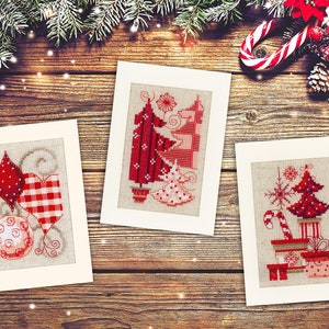 Kit DIY bordado de cartões de Natal, padrão de Natal em ponto cruz, conjunto de bordado de 3 cartões postais feitos à mão