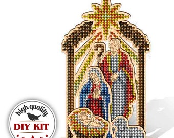 Christmas Nativity Scene Embroidery Design, Beaded Christmas Figurines, Xmas Decorations Bead Embroidery Kit, DIY Winter Decor, Mom Gift