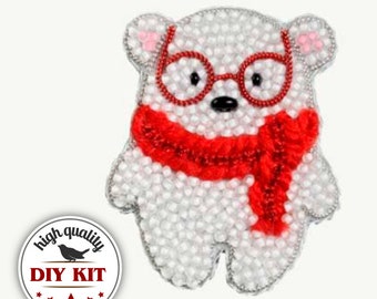 Polar Bear Brooch Bead Embroidery Kit, Beaded Bear Embroidery Kit, Beaded Jewelry Making Kit, DIY Beaded Brooch Embroidery Design, Mom Gift