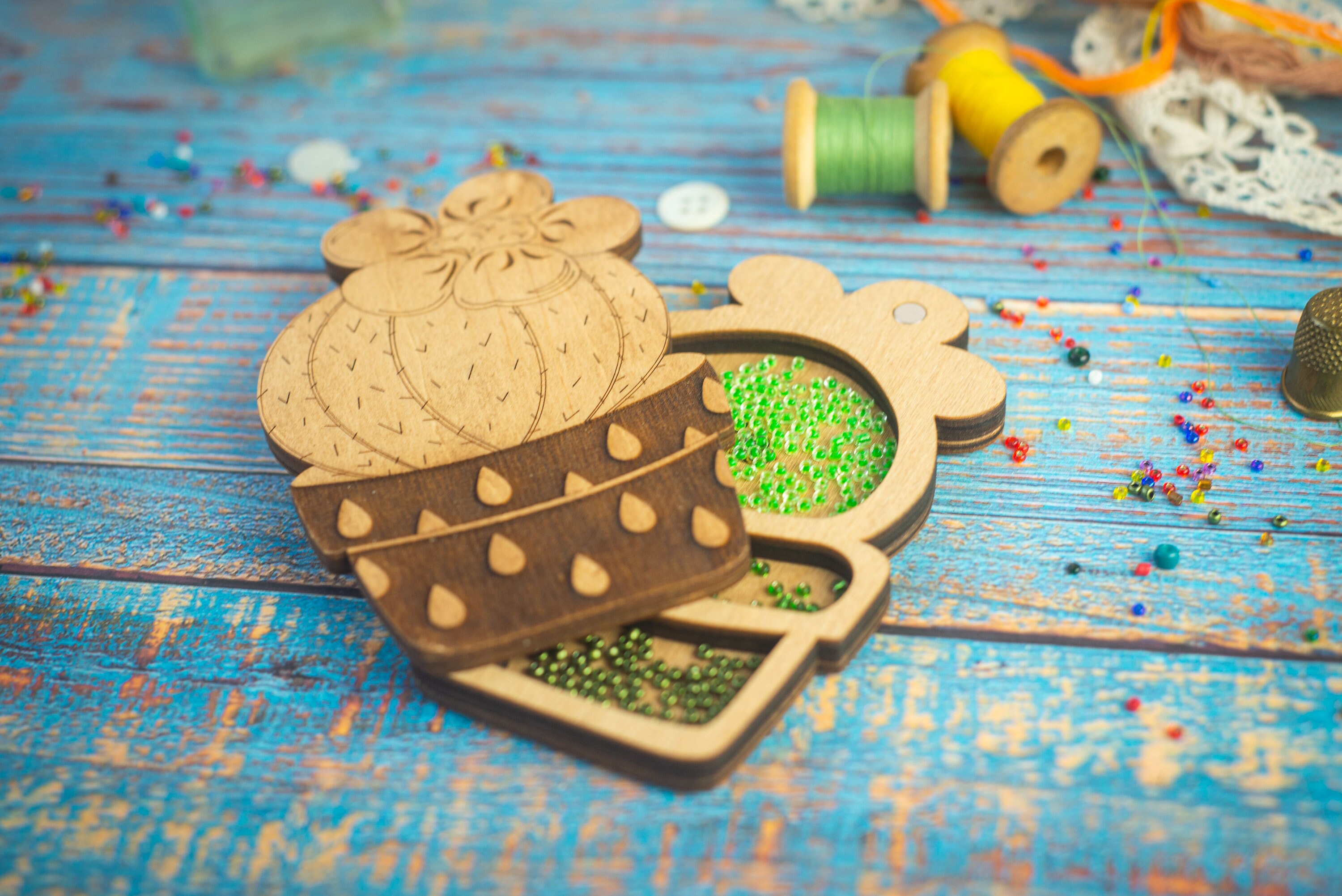 Wooden seed bead organizer with lid Small gemstone box with Etsy