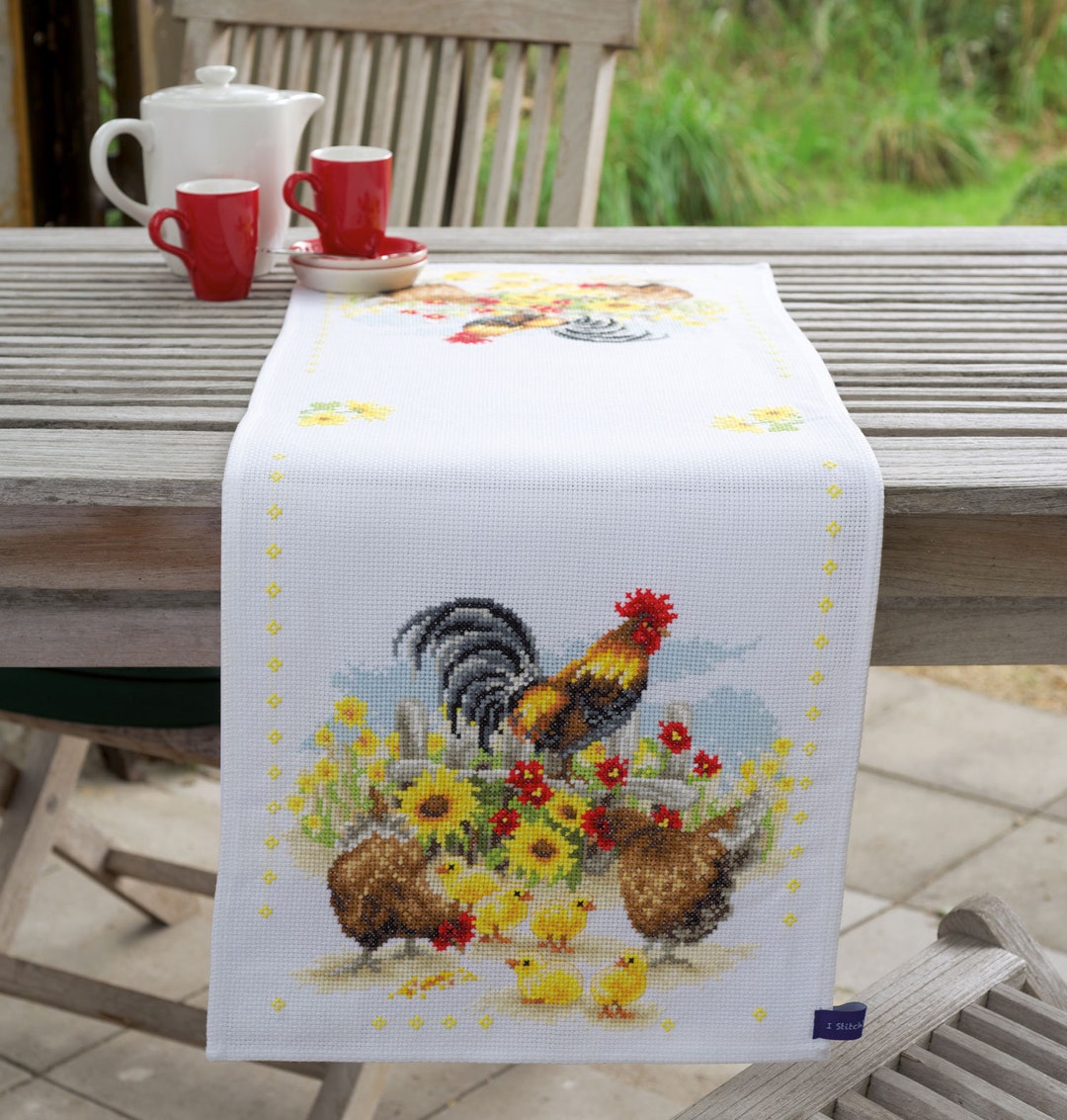 Cross Stitch Kit 'chickens' Easter Tablecloth DIY Etsy