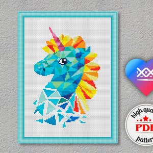Unicorn cross stitch pattern, PDF instant download, DIY embroidered nursery decor