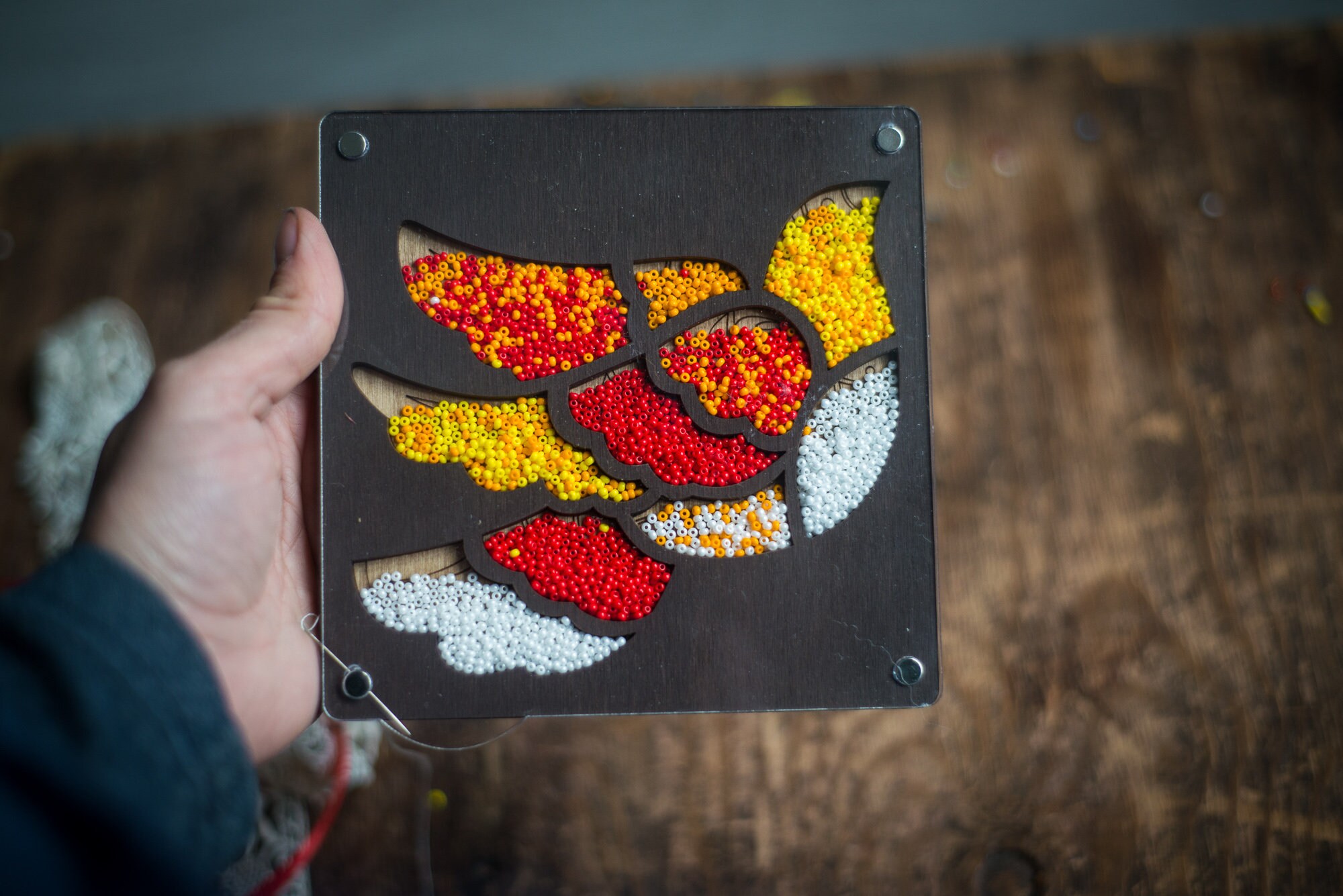 Wooden beading tray with lid and needle minder Seed bead Etsy
