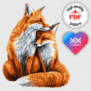PDF Rävfamiljen Korsstygnsmönster, Söt Räv Broderidiagram, Skogsmark Heminredning, Vilda Djur Väggkonst, Handgjord Gåva till Mamma