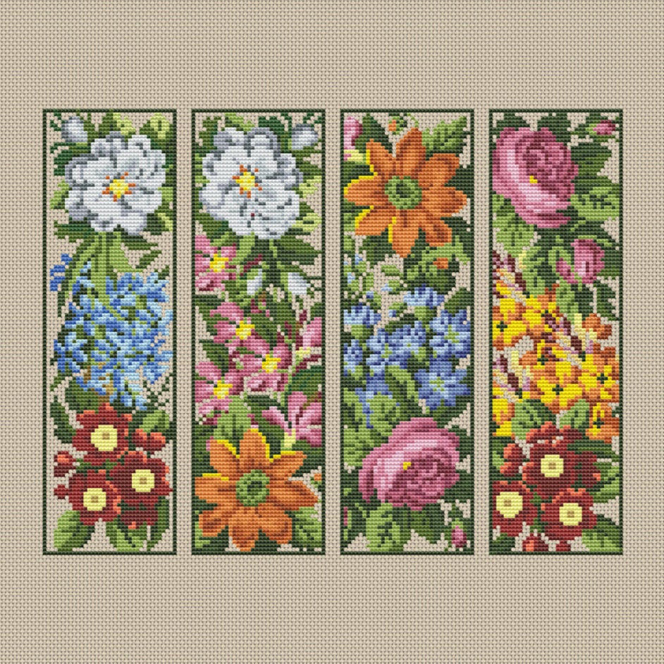 PDF Bookmarks Cross Stitch Pattern, Vintage Floral Embroidery Chart ...