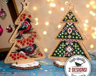 DIY Christmas tree ornament kits, beadwork festive home decor, craft kit for adults, bead embroidery pattern, Xmas tree decorations