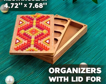 Wooden Bead Box with Lid for Bead Embroidery, Bead Organizer with Needle Magnet, Wooden Bead Holder, DIY Jewelry Orgnaizer, Gift for Crafter