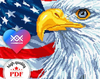 PDF USA Flag Cross Stitch Pattern, American Eagle Embroidery Design, USA Patriotic Home Decor, American Flag Wall Art, Independence Day Gift