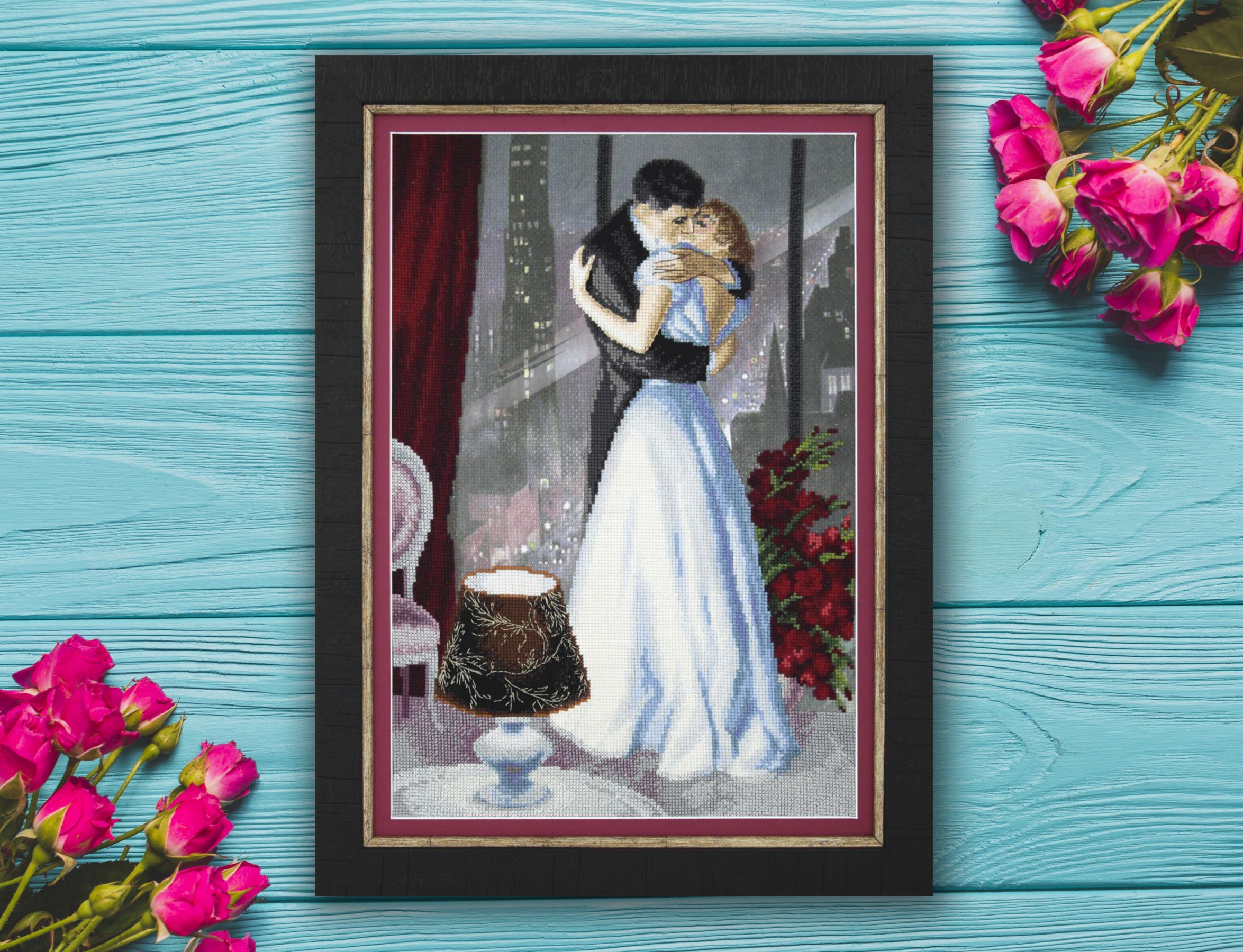 Couple in love cross stitch embroidery kit romantic wall Etsy