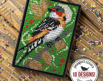 DIY Faux Leather Passport Cover Bead Embroidery Kit, Bird Bead Making Kit, Handmade Cover for Documents, Beaded Bird , Mother's Day Gift