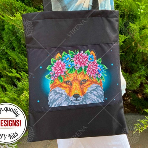 DIY kit for shopper bag, handbag with bead embroidery, make your on sale own summer tote bag