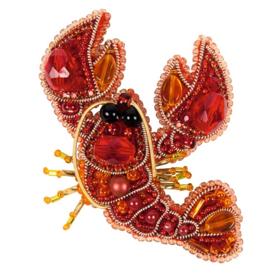 Orange Lobster Hand-Embroidered Pin Orange Lobster Hand-Embroidered Pin