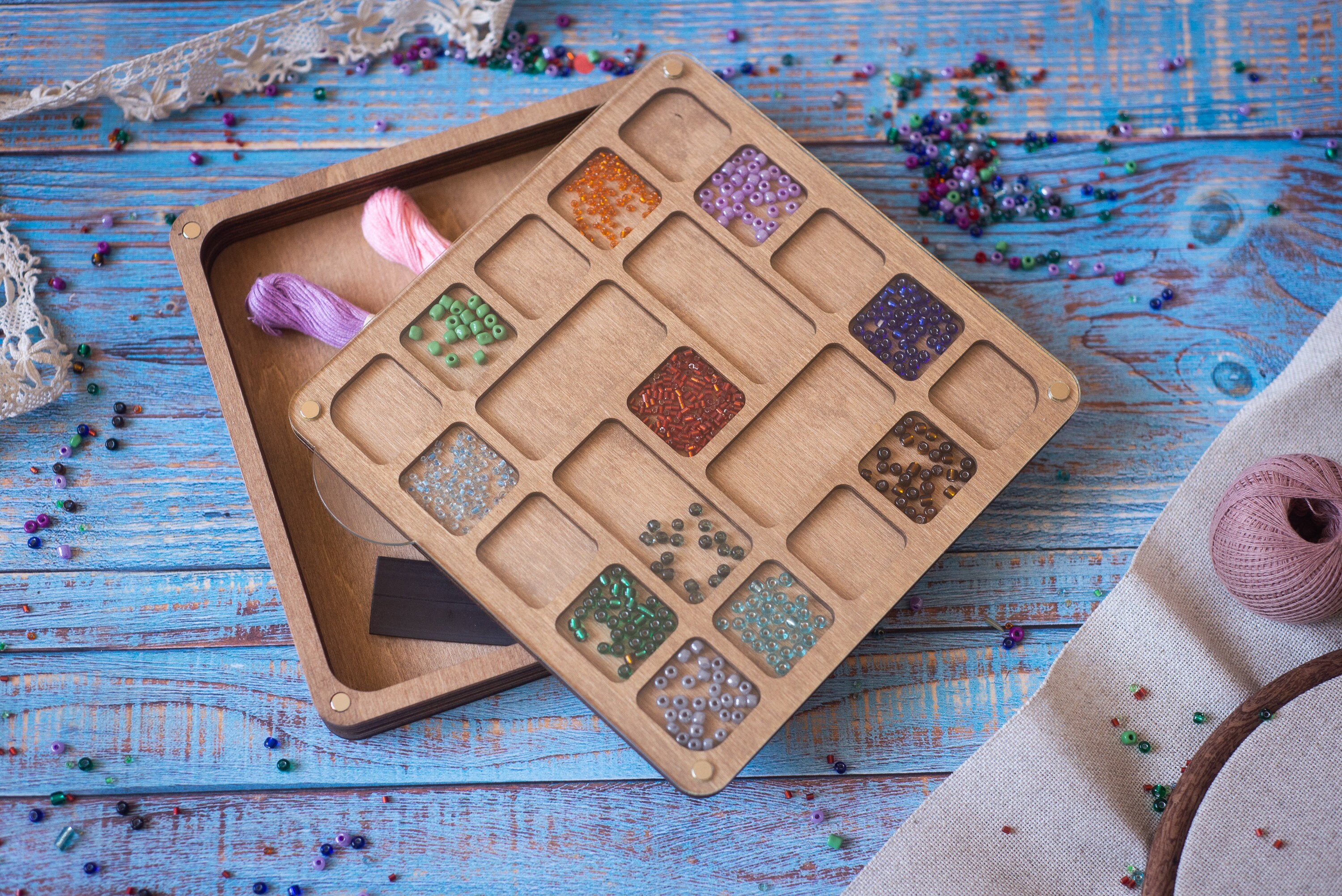 Seed bead container lidded sorting tray for bead embroidery Etsy