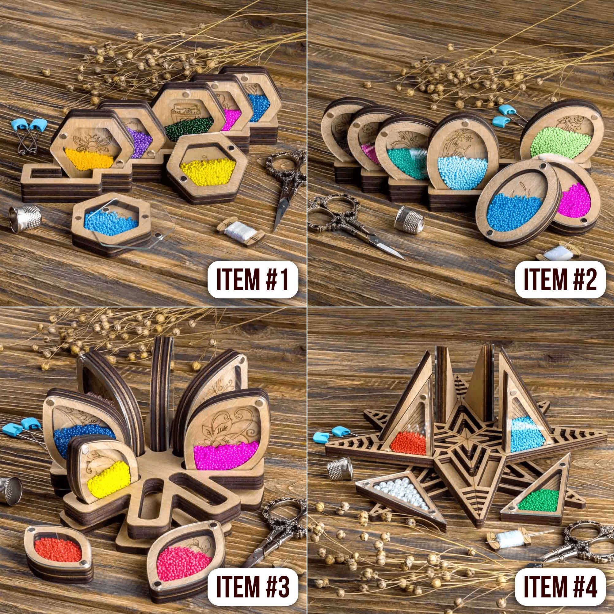 Mini Bead Containers on Stand, Plywood Seed Bead Organizer, Small ...