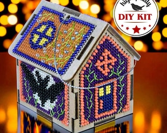 Kit de bordado DIY para casa mal-assombrada, design de bordado para enfeite de Halloween, decoração de quarto infantil de Halloween, presente de ponto cruz para artesão