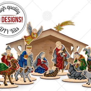 Christmas barn Bead embroidery kit, Christmas nativity set DIY kit for adults, Embroidered holiday decoration