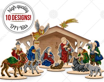 Christmas barn Bead embroidery kit, Christmas nativity set DIY kit for adults, Embroidered holiday decoration