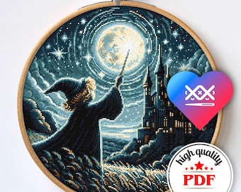 PDF Magic Embroidery Pattern – Wizard Kid Cross Stitch Chart