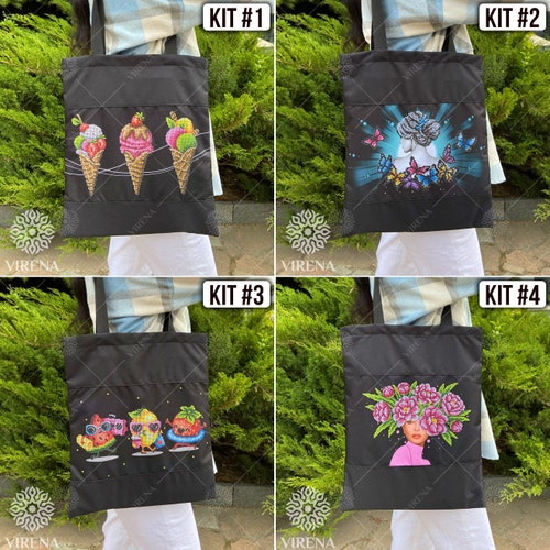 DIY kit for shopper bag, handbag with bead embroidery, make your on sale own summer tote bag