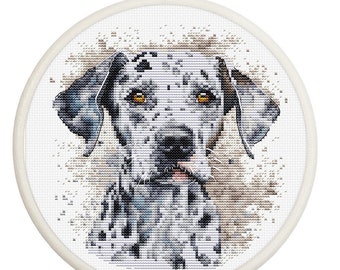 Modern Cross Stitch: Dalmatian Dog.  Embroidery Kit with Hoop
