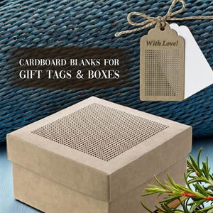 Cajas en blanco y etiquetas en blanco para envolver regalos, cajas en blanco para bordar, cajas y etiquetas para punto de cruz
