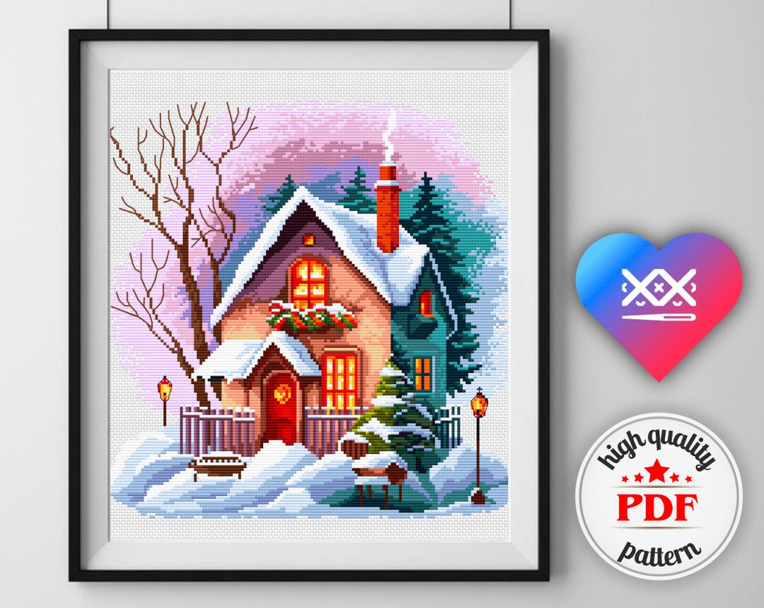 Christmas House Cross Stitch Pattern Cottage Xmas Colorful Etsy