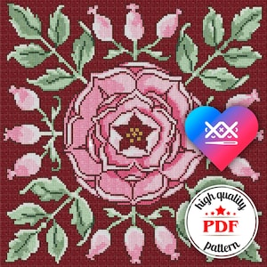 PDF Victorian Rose Embroidery Design, Tudor Rose Cross Stitch Pattern, Art Nouveau Floral Embroidery, Vintage Home Decor, Pillowcase Pattern