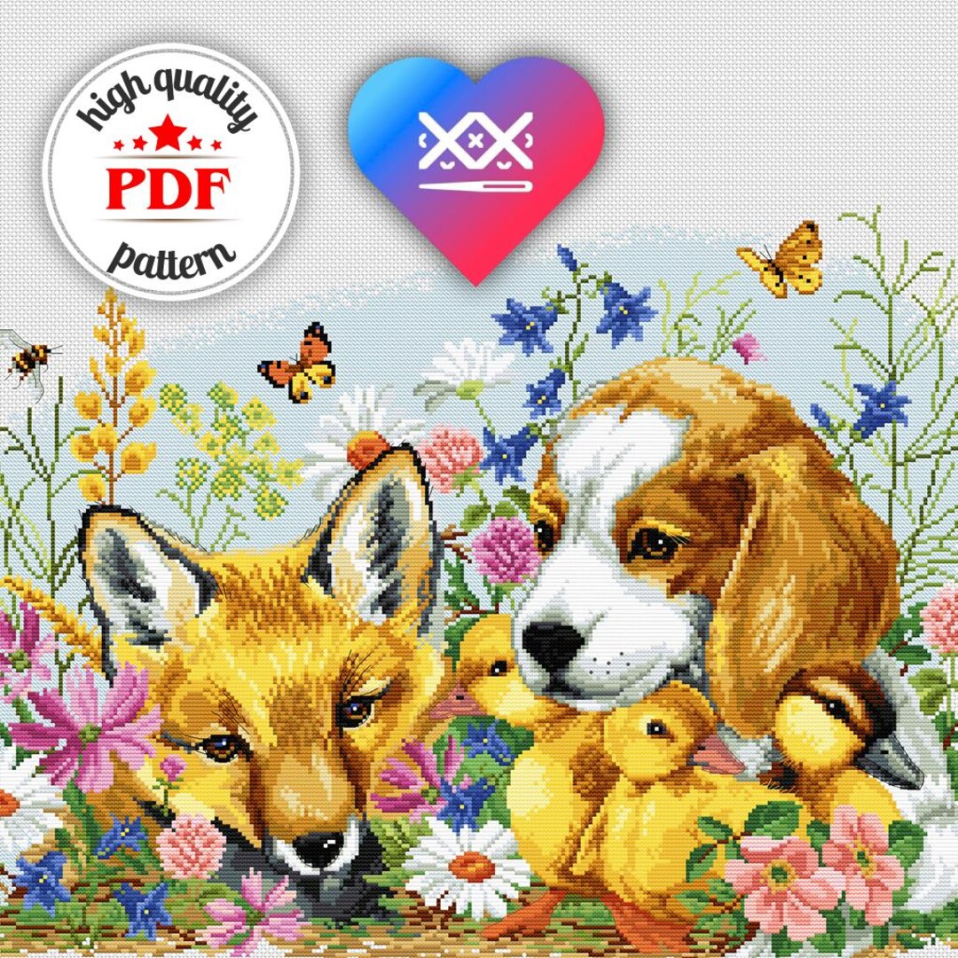 PDF Easter Animals Cross Stitch Pattern — Fox and Puppy Embroidery ...