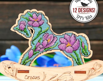 DIY Easter Ornaments Cross Stitch Kits, Wooden Rocking Horse Toys, Spring Ornaments Stitching Set, Easter Home Decor, Easter Gift for Mother