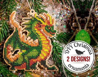 DIY Christmas Dragon Ornament, Chinese Zodiac Bead Embroidery Kit, Xmas Gift, Winter Home Decor, Christmas Tree Beadwork Set