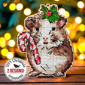 DIY Christmas Ornaments Embroidery Kit, Guinea Pig Cross Stitch Kit, Christmas Home Decor, Xmas Gift for Crafter