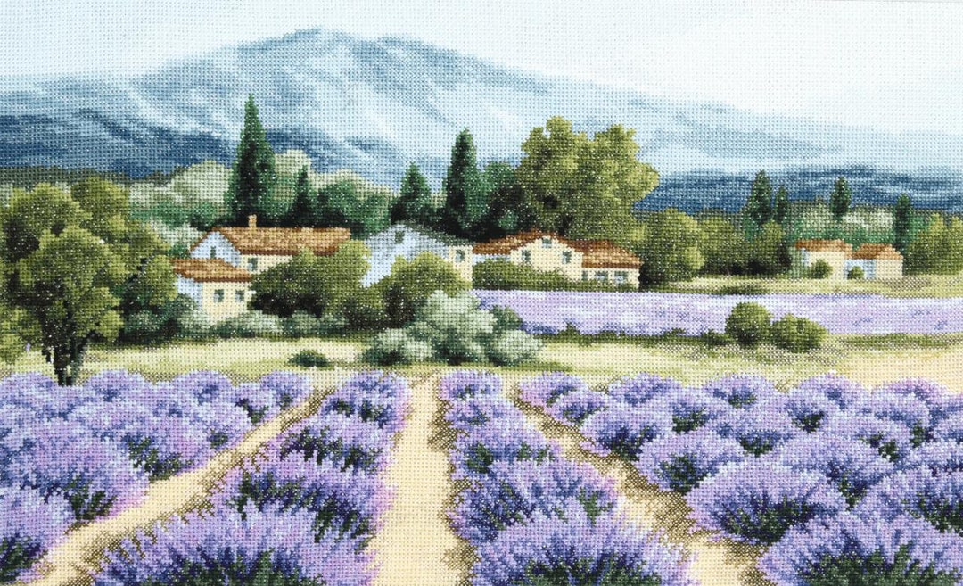 Lavender Fields Cross Stitch DIY Kit, Embroidery Picture, Needlework ...