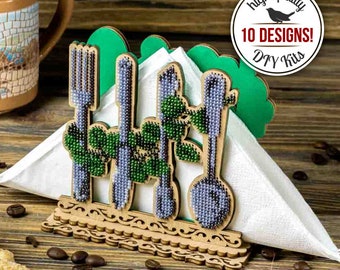 DIY Wooden Napkin Holder Bead Embroidery Kit, Bead Stitching Set, Handmade Table Decor, Father's Day Gift, Beaded Home Decor