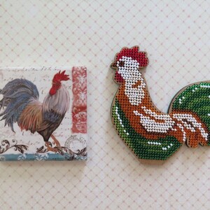 DIY eco-friendly embroidery on wood, laser cut blank rooster, kids craft pattern kit, bead stitch bird decor image 6