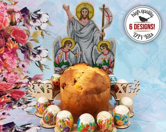 Easter egg holder stand with Jesus & angels design, orthodox Easter home decor, DIY beaded egg display